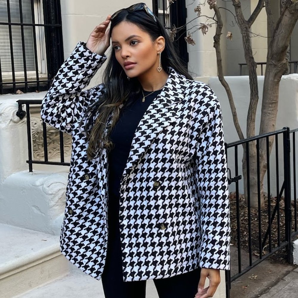 🆕 HOUNDSTOOTH OVERSIZE DOUBLE BUTTON JACKET - Picture 1 of 7